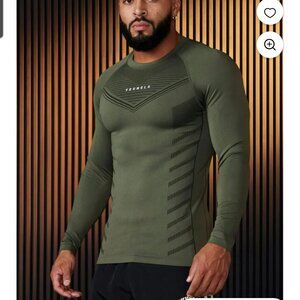 YOUNGLA Compression Shirt Men's SZ Medium Long Sleeve Olive Gym Workout Run